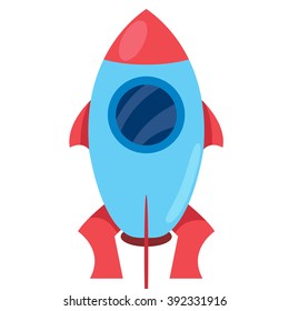 The rocket flies into space. Illustration in cartoon style.