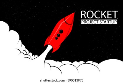 The rocket flies into space. Start up concept. Project development.