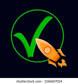 The rocket flies into the target. Green checkmark.