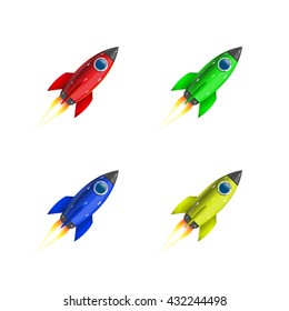 Rocket flies, rockets set, colored rockets. Vector illustration