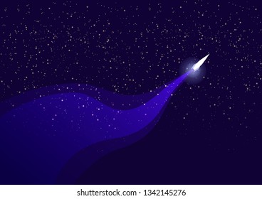  rocket flies in space and leaves a trail against the stars, space exploration concept