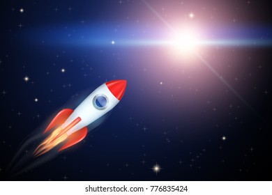 Rocket flies to the star. Space Vector Illustration. Symbol of startup and ICO.