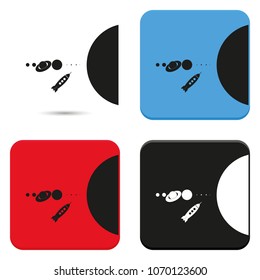Rocket flies through the solar system flat vector icon.