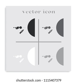Rocket flies through the solar system flat black and white vector icon.