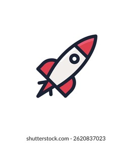 Rocket flies upward minimal white background graphic