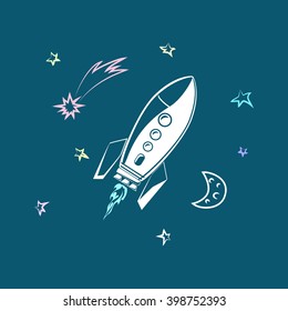 Rocket  Flies Upwards, Forward to Success, Vector Illustration