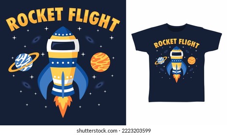 Rocket flight cartoon tshirt arts design