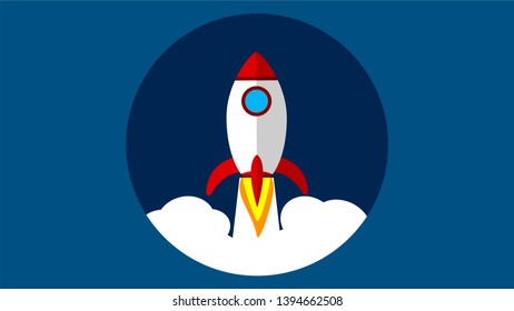 Rocket flight in flat design, vector art illustration.