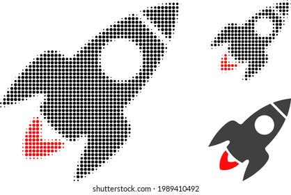 Rocket Flight Halftone Dotted Icon. Halftone Pattern Contains Circle Pixels. Vector Illustration Of Rocket Flight Icon On A White Background.