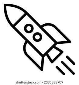 Icono de cohete en línea de vuelo. Ilustración vectorial de lanzamiento aislada en blanco. Diseño de estilo de contorno de lanzadera, diseñado para web y aplicación. Eps 10