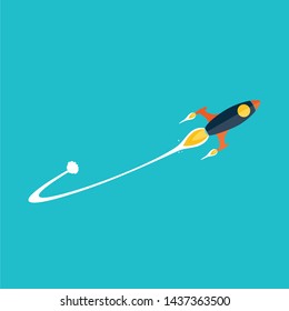Rocket flight on blue background 