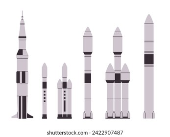 Espacio de recogida de naves espaciales de vuelo de cohetes e ilustración gráfica plana