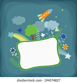 Rocket , flowers, tree on the frame