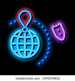 rocket fly around world neon light sign vector. Glowing bright icon rocket fly around world sign. transparent symbol illustration