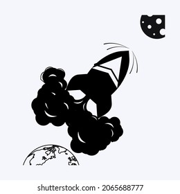 rocket fly from earth to the moon illustration