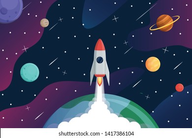 Rocket fly to galaxy,exploring space  background,vector