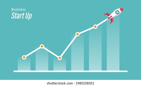 Rocket Fly on chart line. Business financial start up growth success concept vector illustration.