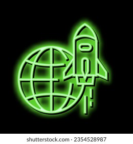 rocket for fly on other planet, space transport neon light sign vector. rocket for fly on other planet, space transport illustration