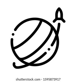 Rocket Fly Round Planet Icon Vector. Outline Rocket Fly Round Planet Sign. Isolated Contour Symbol Illustration