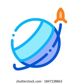 Rocket Fly Round Planet Icon Vector. Outline Rocket Fly Round Planet Sign. Isolated Contour Symbol Illustration