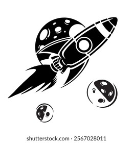 Rocket fly in Space travel planets. rocket launch, vector spacecraft, astronomy and galaxy explore. planets Vector illustration. 