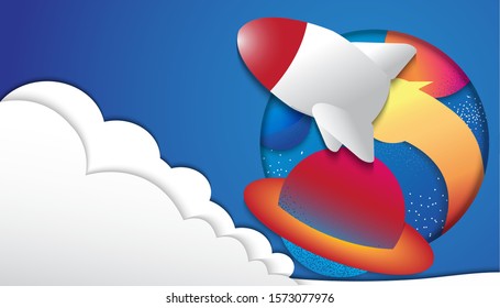 The Rocket fly in space vector image for science content.