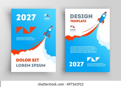 Rocket Flyer Brochure Design Startup. Front and back template design cover. Business flyer size A4 template.