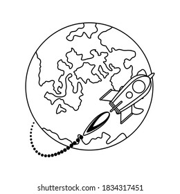 rocket flying around of full moon night satellite icon vector illustration design