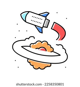 rocket flying around planet color icon vector. rocket flying around planet sign. isolated symbol illustration