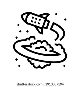 rocket flying around planet line icon vector. rocket flying around planet sign. isolated contour symbol black illustration