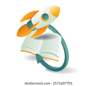 Rocket flying with books back to school concept illustration