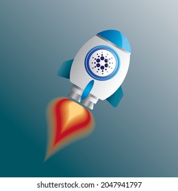 rocket flying with cardano (ADA) icon eps10
