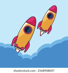 Rocket flying Cartoon Vector Icon Illustration