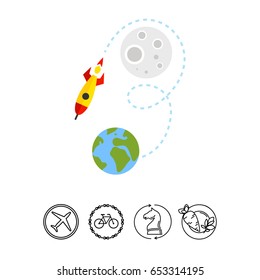 Rocket Flying from Earth to Moon Icon