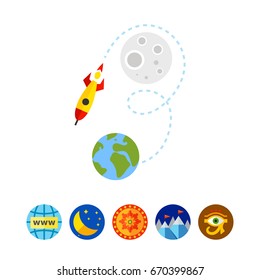 Rocket Flying from Earth to Moon Icon