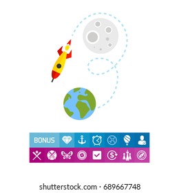 Rocket Flying from Earth to Moon Icon