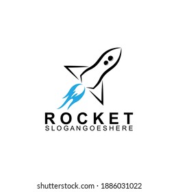 Rocket flying with fire Logo Design Vector. Simple flat style logo vector