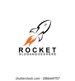 Rocket flying with fire Logo Design Vector. Simple flat style logo vector