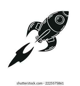 Rocket flying forward in doodle style