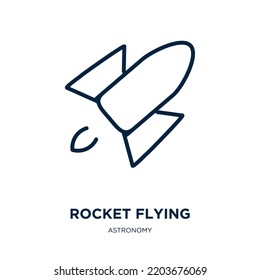 rocket flying icon from astronomy collection. Thin linear rocket flying, technology, rocket outline icon isolated on white background. Line vector rocket flying sign, symbol for web and mobile