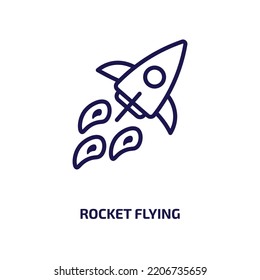 rocket flying icon from astronomy collection. Thin linear rocket flying, rocket, start outline icon isolated on white background. Line vector rocket flying sign, symbol for web and mobile