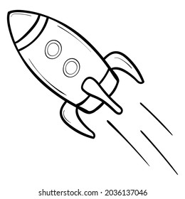 Rocket Flying into Outer Space Coloring Page or Book