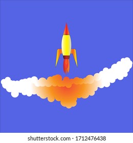A rocket flying into the sky.Through the bright clouds.And the cheerful spirit of the pilot.