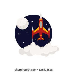 Rocket flying into space. Icon in a flat style.