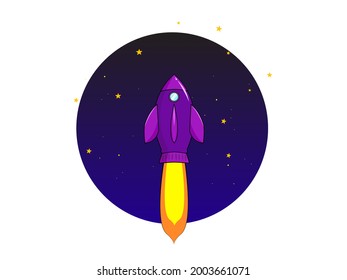 Rakete, die mit funkelnden Sternen ins All fliegt
