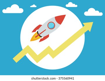 Rocket is flying up on chart. Symbol of business growth.