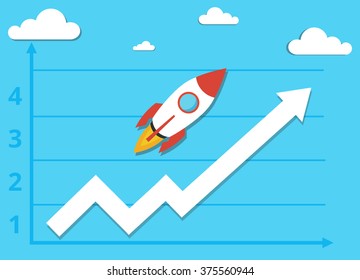 Rocket is flying up on chart. Symbol of business growth.