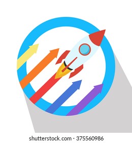 Rocket is flying up on chart. Symbol of business growth. Flat logo vector.