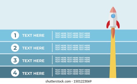 Rocket flying up on growth chart. Graph that shows increase in sales. Business success. Vector illustration in flat style