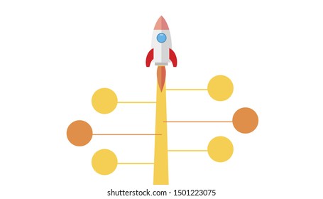 Rocket flying up on growth chart. Graph that shows increase in sales. Business success. Vector illustration in flat style